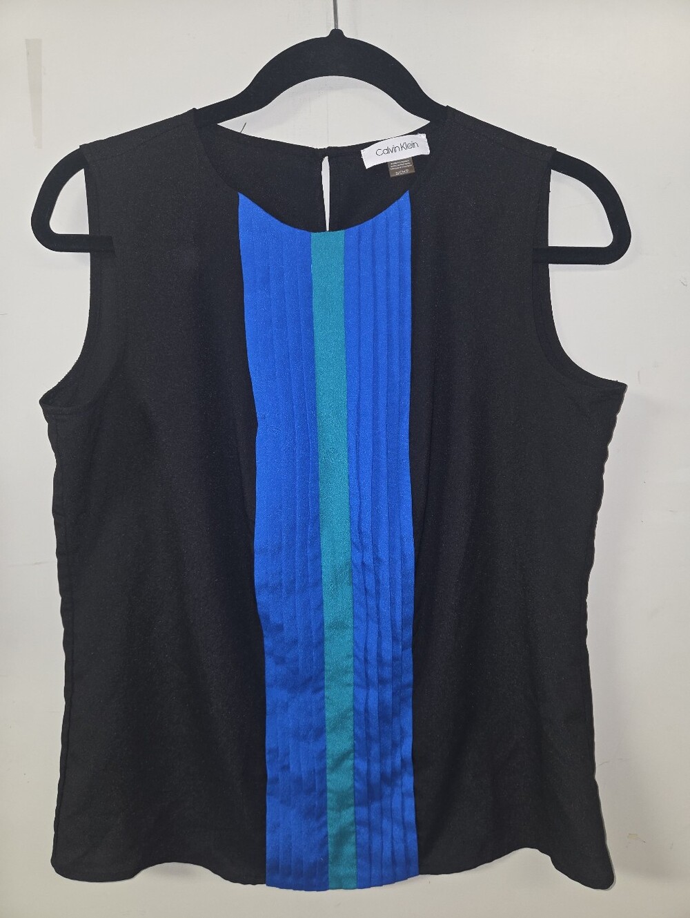Calvin Klein Black Sleeveless Top with Royal Blue and Teal Center Panel - Picture 1 of 5